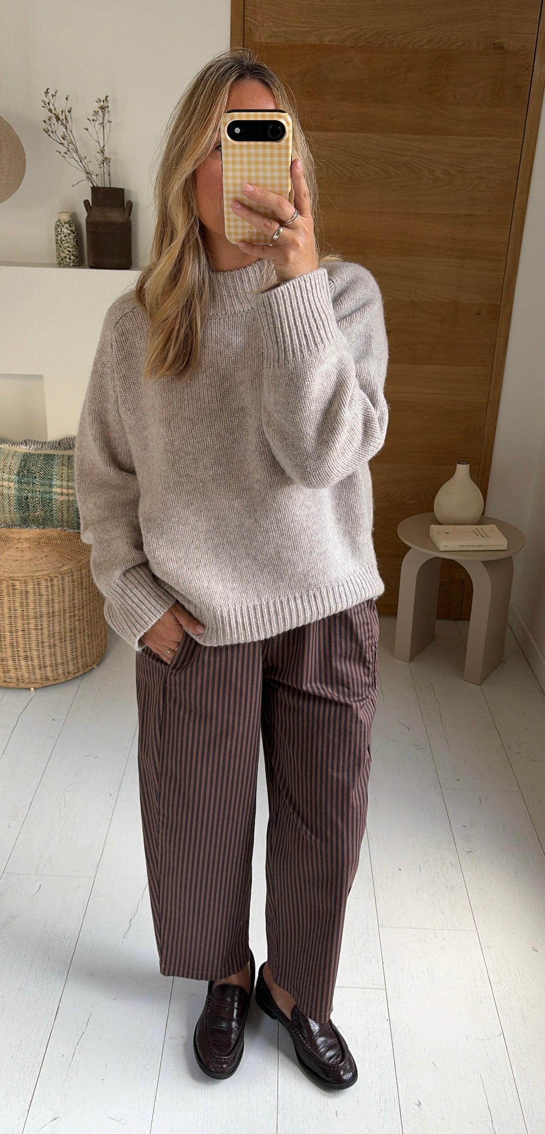 Hose Magic gestreift camel marine