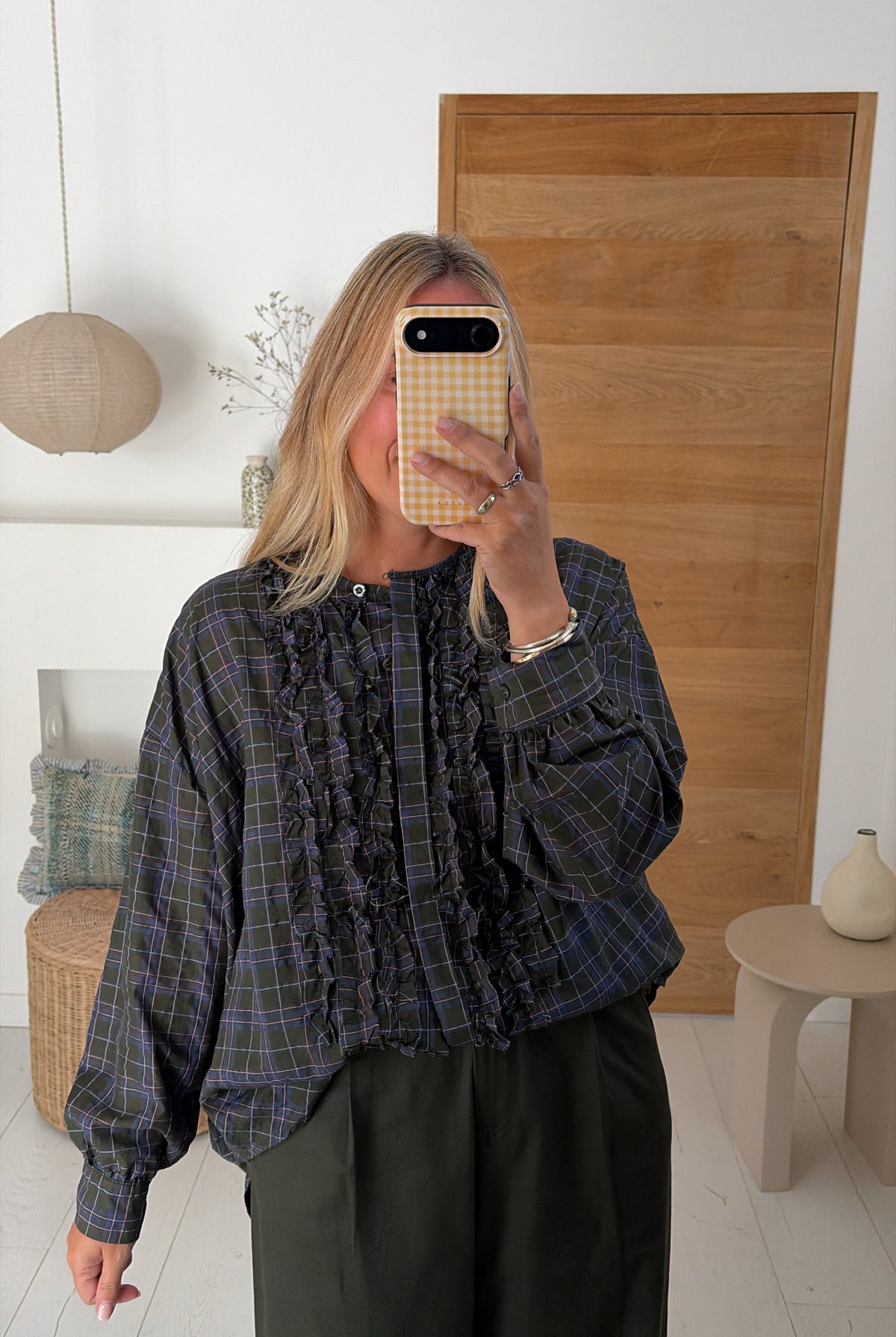Blouse Sienna carreaux kaki – Johanna Paris