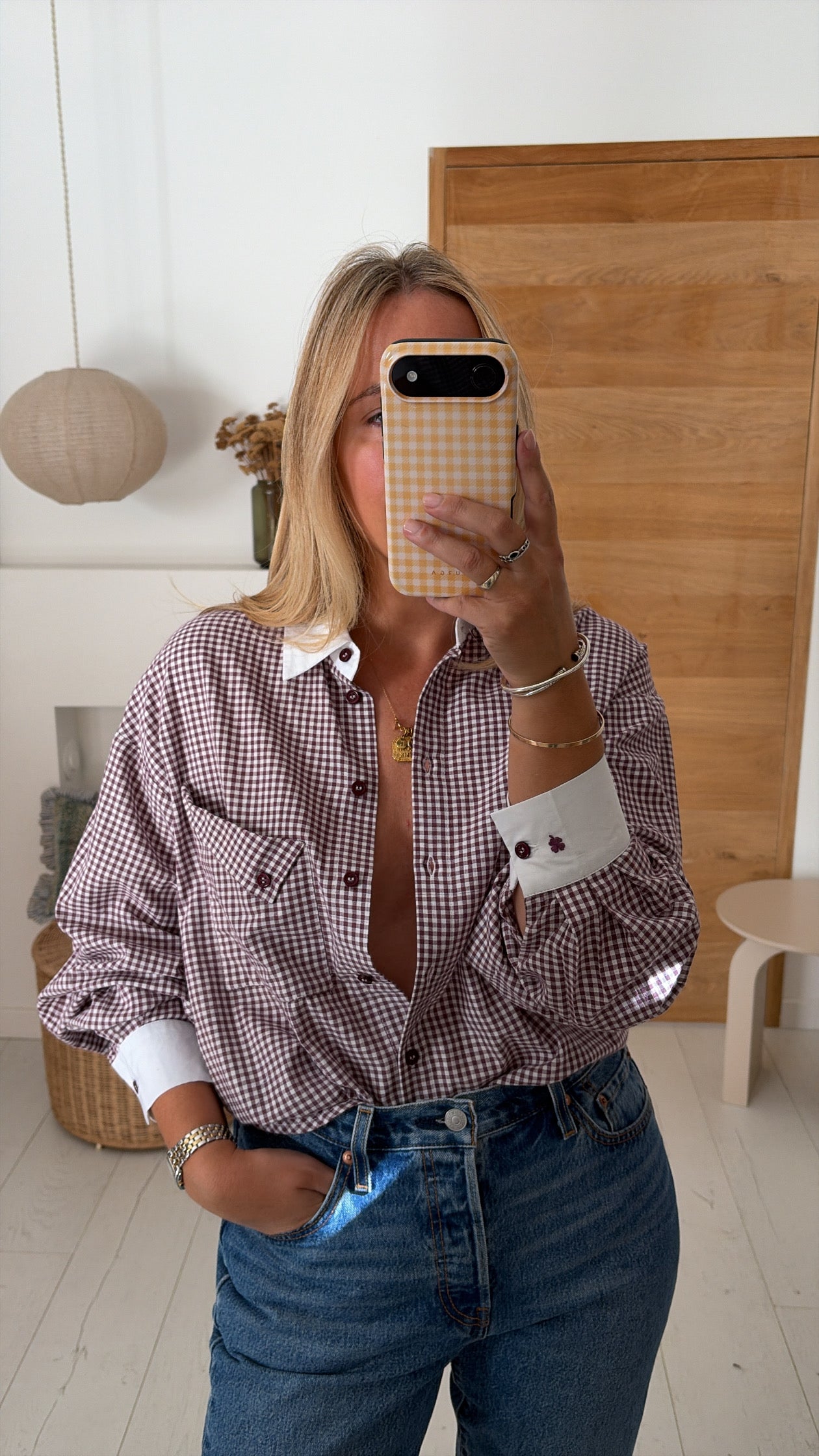Noa plum gingham blouse – Ora