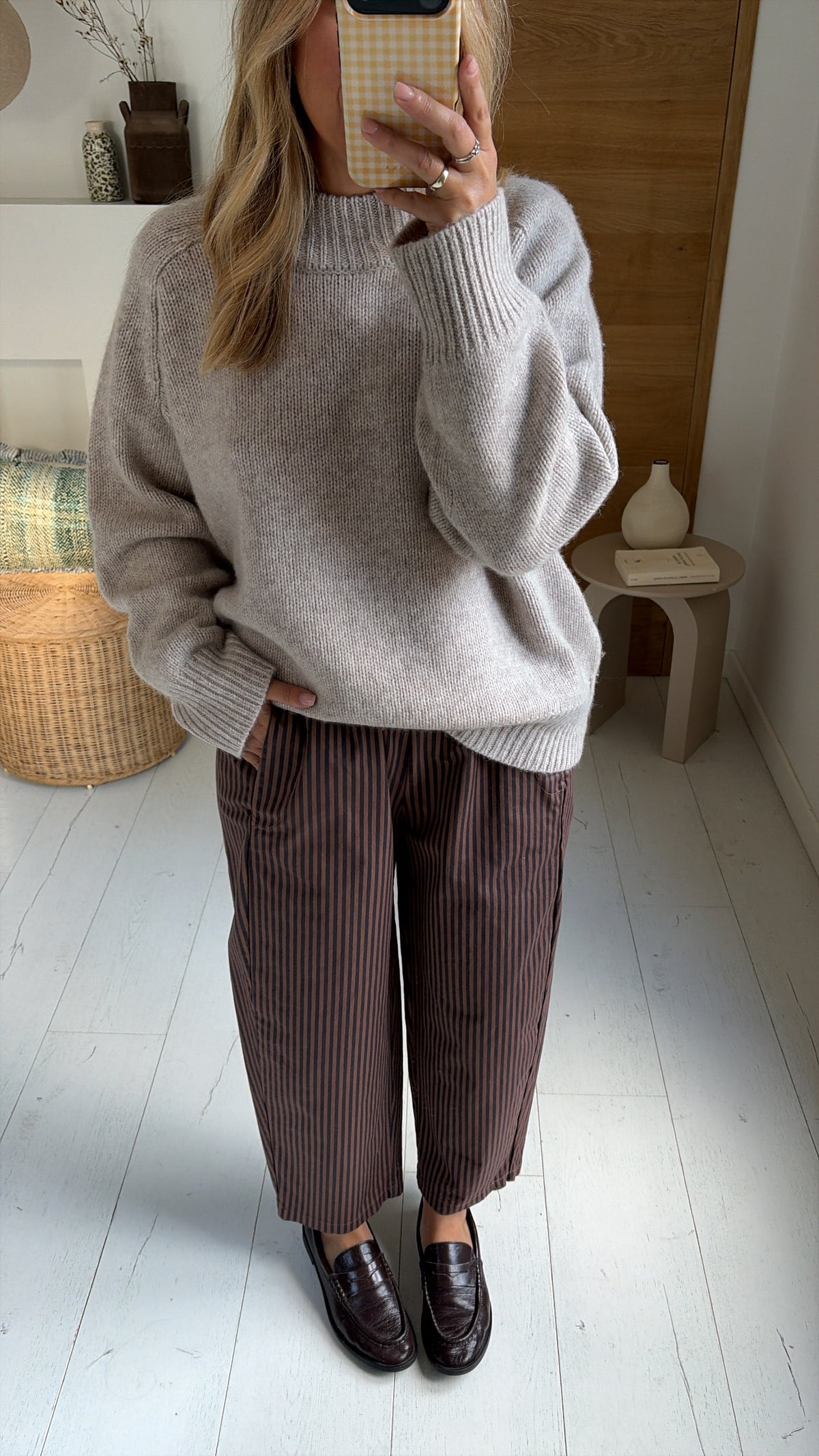 Hose Magic gestreift camel marine