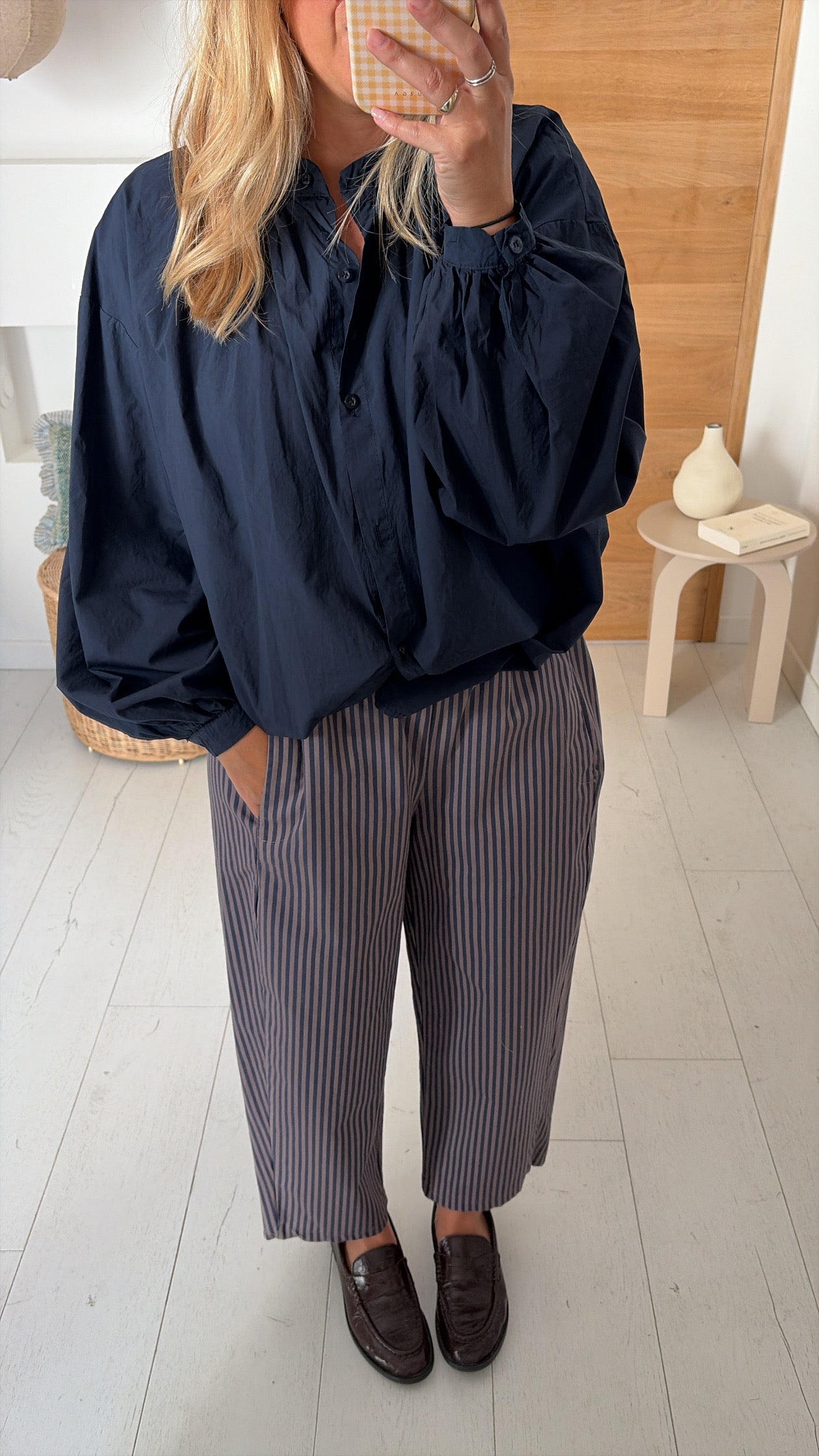 Pantalon Magic coton rayé gris bleu – Johanna Paris