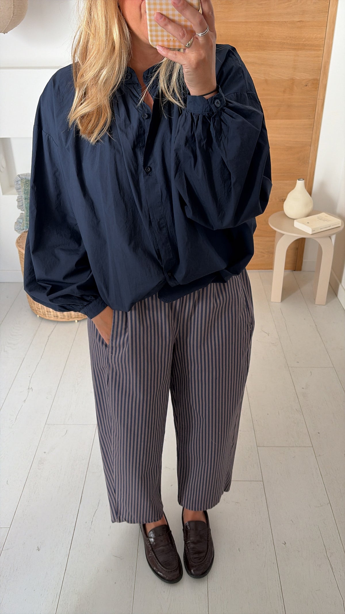Pantalon Magic coton rayé gris bleu