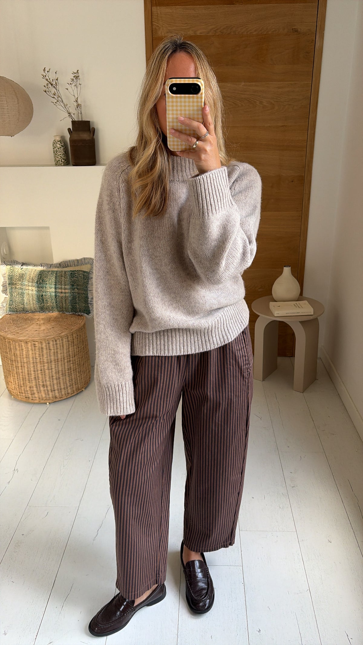 Hose Magic gestreift camel marine
